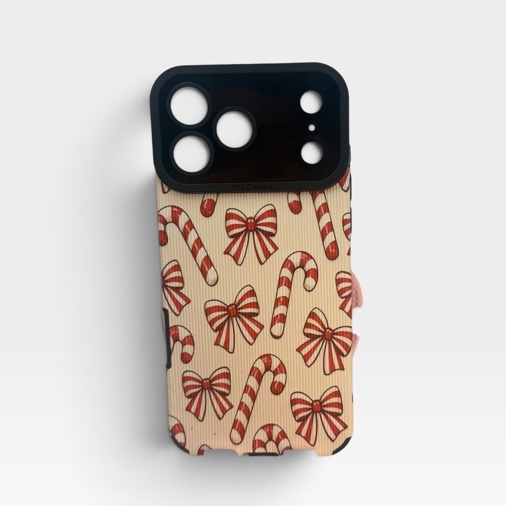 Candy Cane Christmas Bow Phone Case for iPhone 17 Pro Max Cream Red Festive